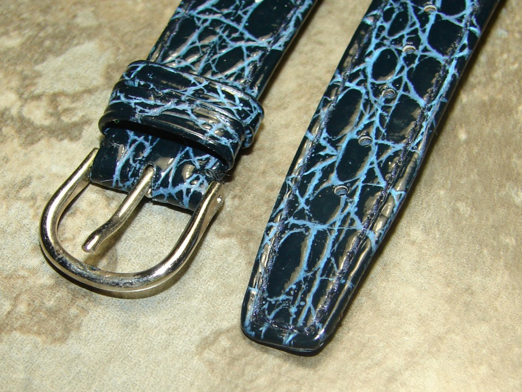 Men’s Stitched 17mm Navy Blue Alligator Leather Watch Band Strap Swiss Made NOS