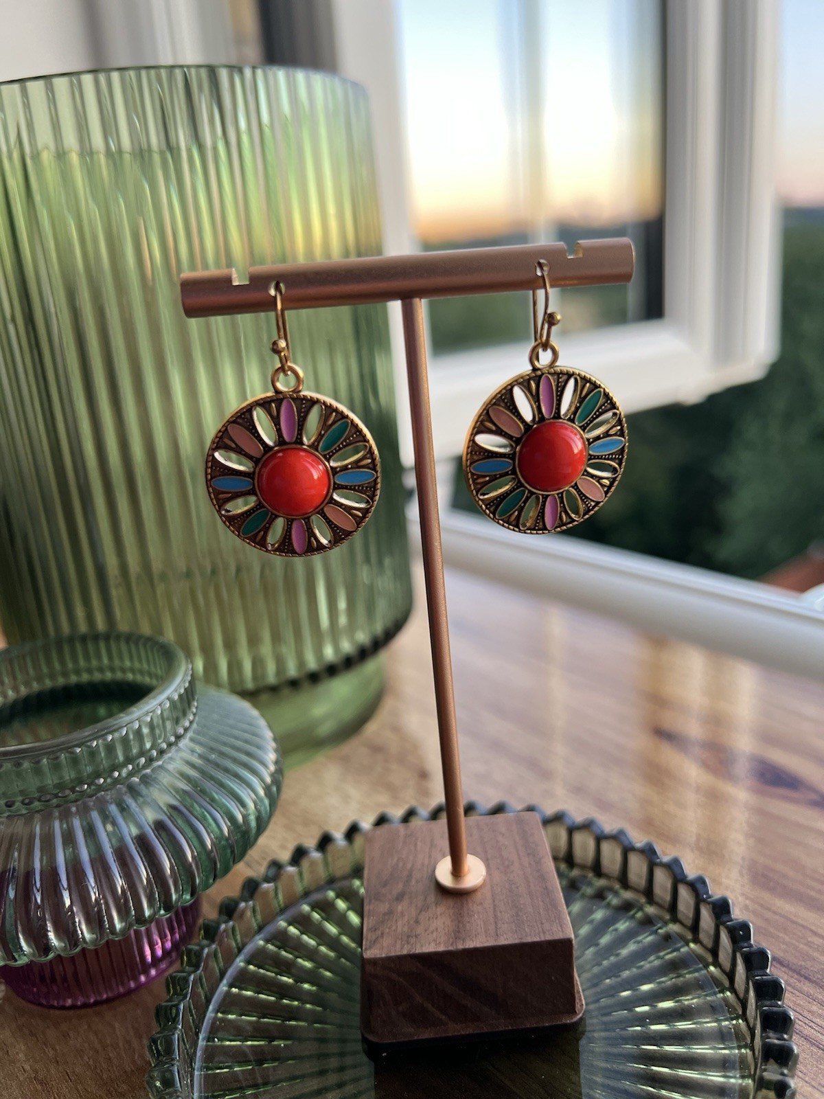 k_t_rose Gold plated multicolour Flower summer ladies Earrings free Gift Box
