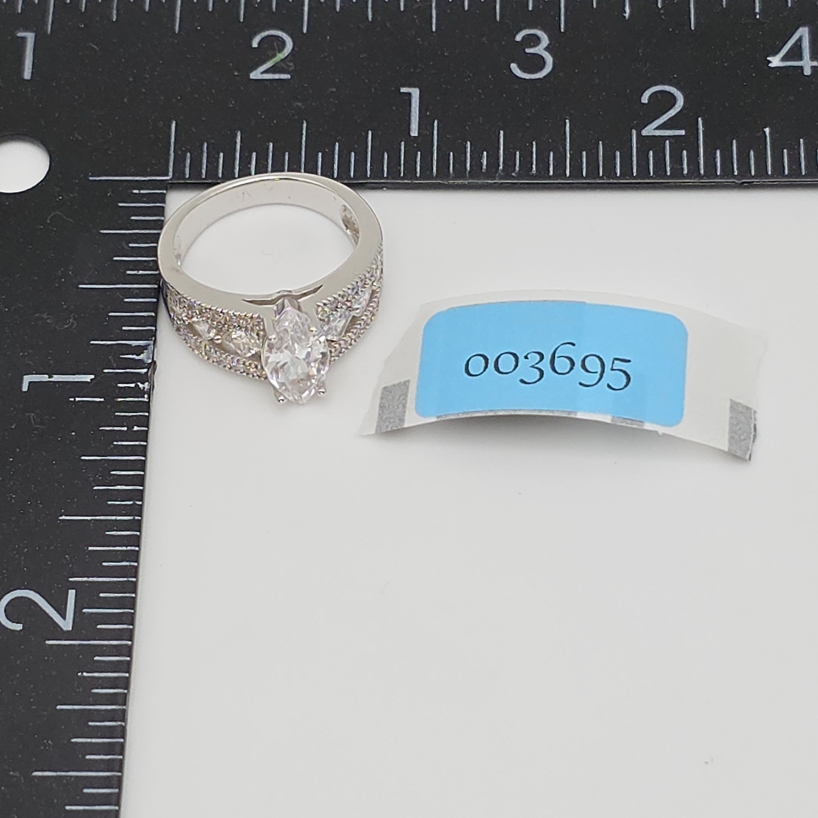 FUZION CREATIONS FZN Ring 925 Sterling Silver Marquise Cut Cubic Zirconia Size 7