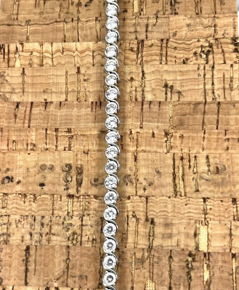 Fuzion Creations Signed FC 925 Sterling Silver Bezel Set CZ Tennis Bracelet 7.5″