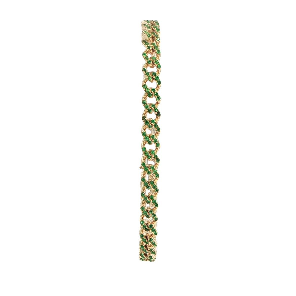 14K Yellow Gold Emerald Pave Curb Link Bracelet