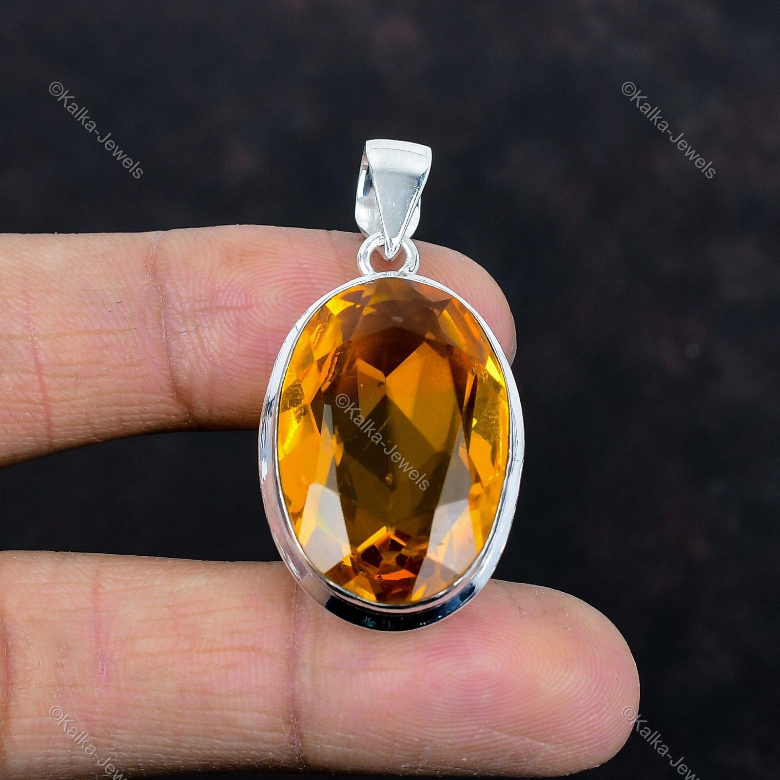 925 Silver Oval Citrine Gemstone Birthday Wedding Ethnic Bezel November Pendant
