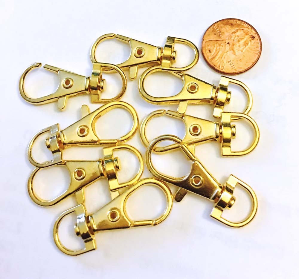 8 Golden Pewter Swivel Lobster Clasps 35x13mm for Key Rings, Leashes
