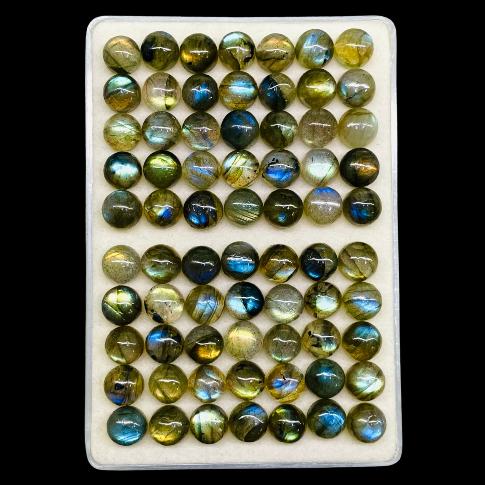 60 Pcs Natural Labradorite 7mm Round Flashy Loose Untreated Cabochon Gemstones