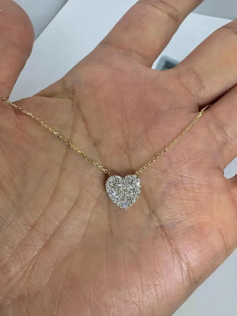 0.75Ct Round Cut Moissanite Heart Pendant 14K Yellow Gold Plated 18″ Free Chain