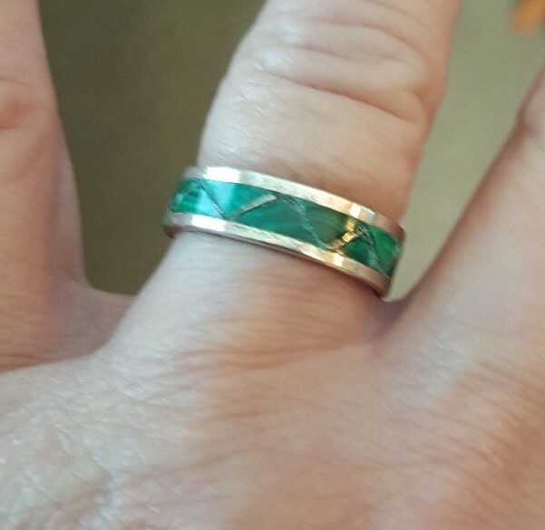 Native American Navajo Malachite Ring Band Sterling Sizes 6 1/2 to 9 3/4