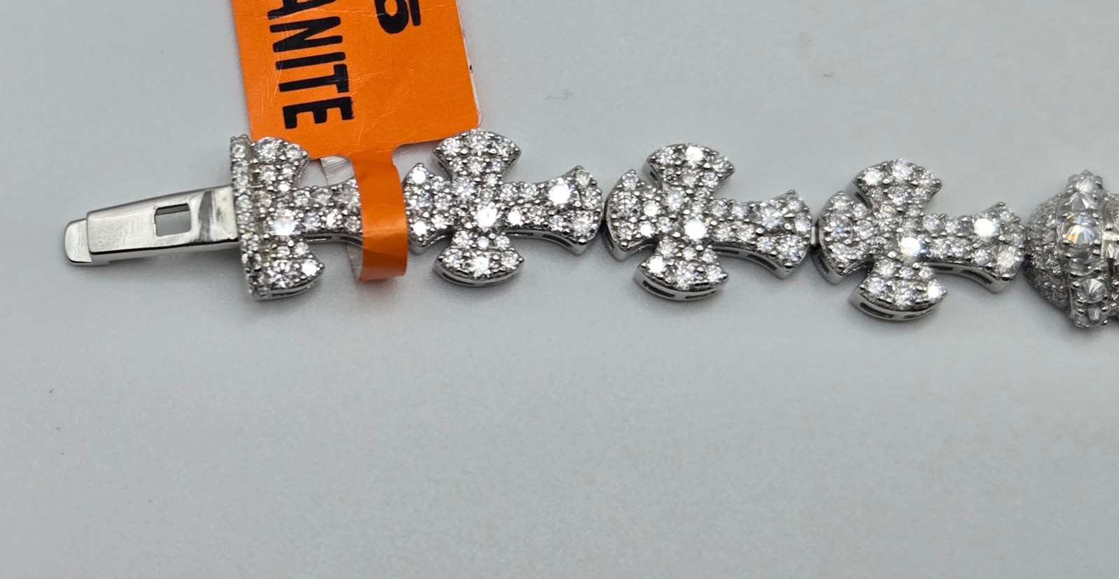 NEW 925 Sterling Silver MOISSANITE Jesus Face & Cross Bracelet, 9in Icey