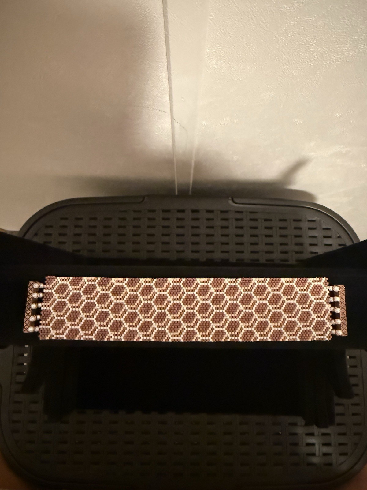 Handmade Honeycomb Seed Bead Brown, White Bracelet. Length- 7.5”.