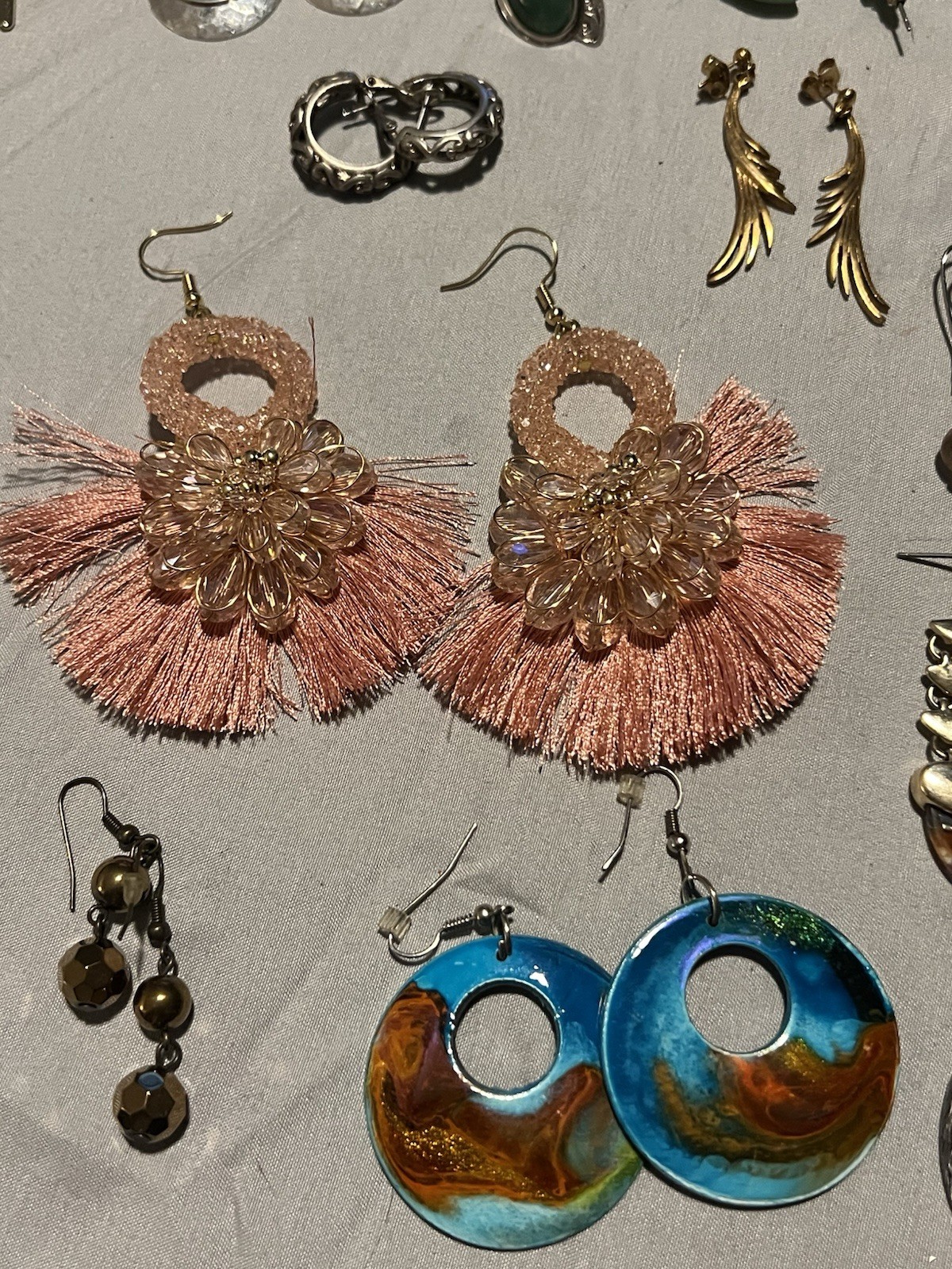 Earring and Ring Lot 1LB 3.6OZ 69 Items New And Used