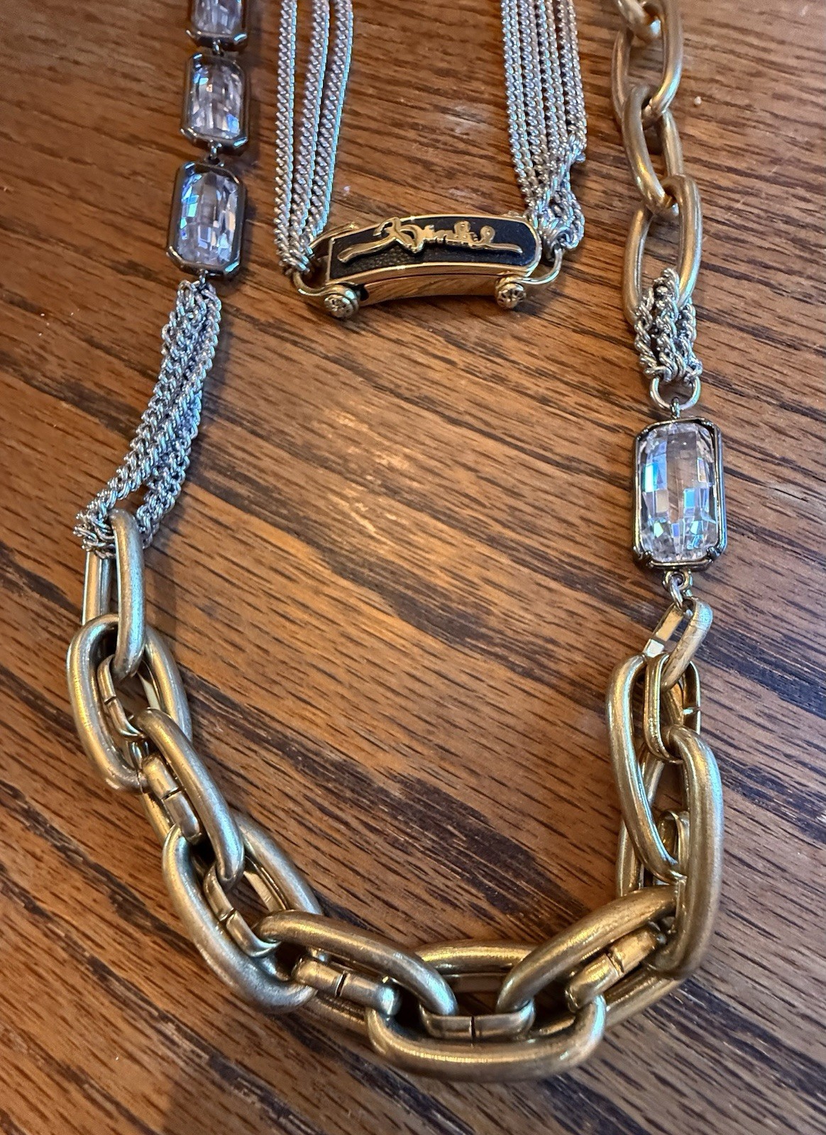 Henri Bendel Multi Strand Necklace Mixed Metals Rhinestones