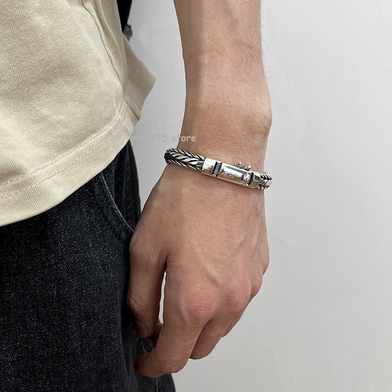 Real 925 Sterling Silver Weave Bracelet Women Men’s Polish 9mm Wheat Link Chain