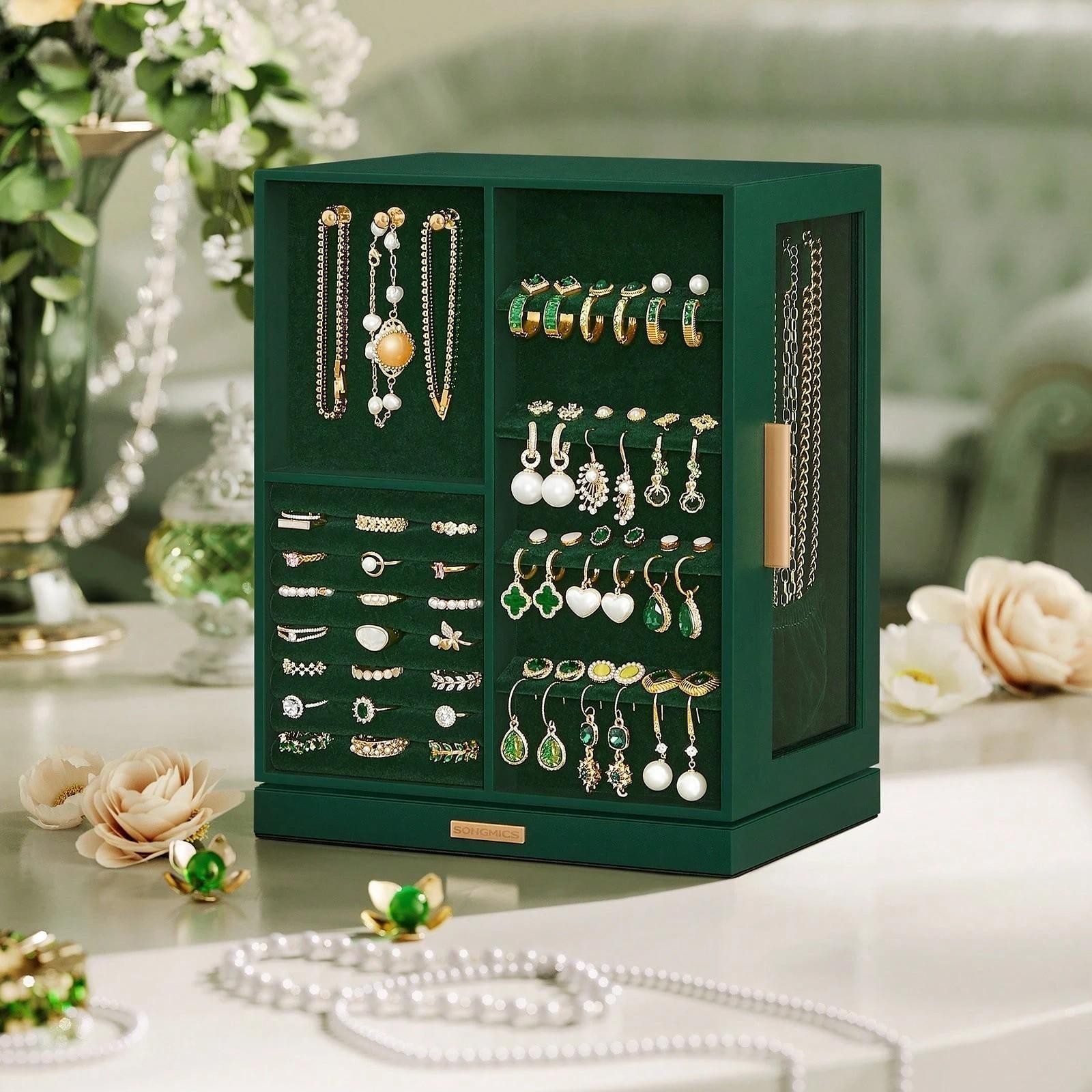 360 Rotating Jewelry Box 5 Drawer Organizer Velvet Storage Case Gift