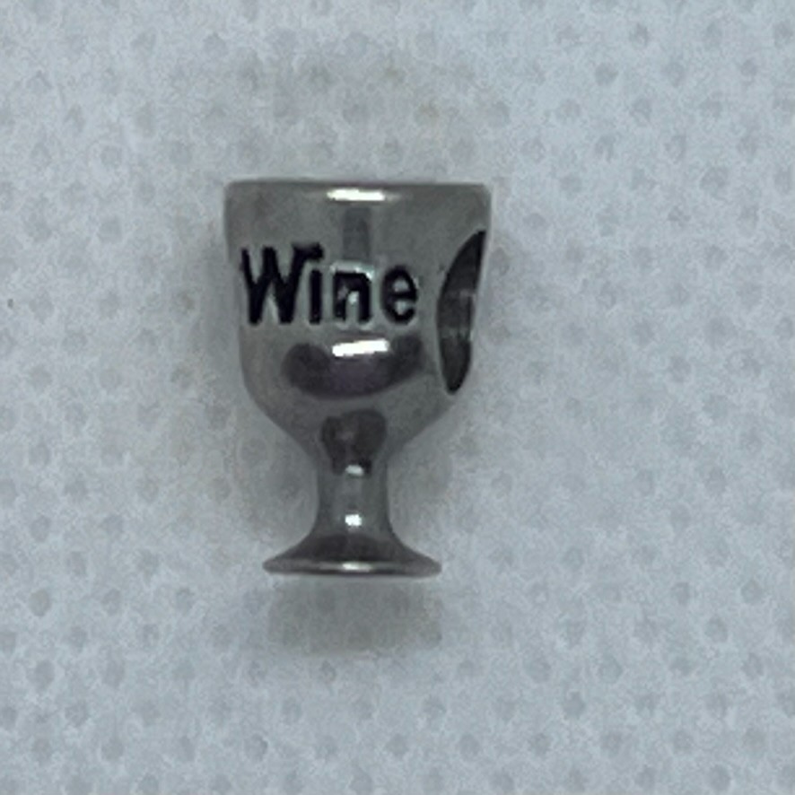 Wine Glass Bracelet charm/Silver/Large hole European bracelet. Wine Lover Gift.