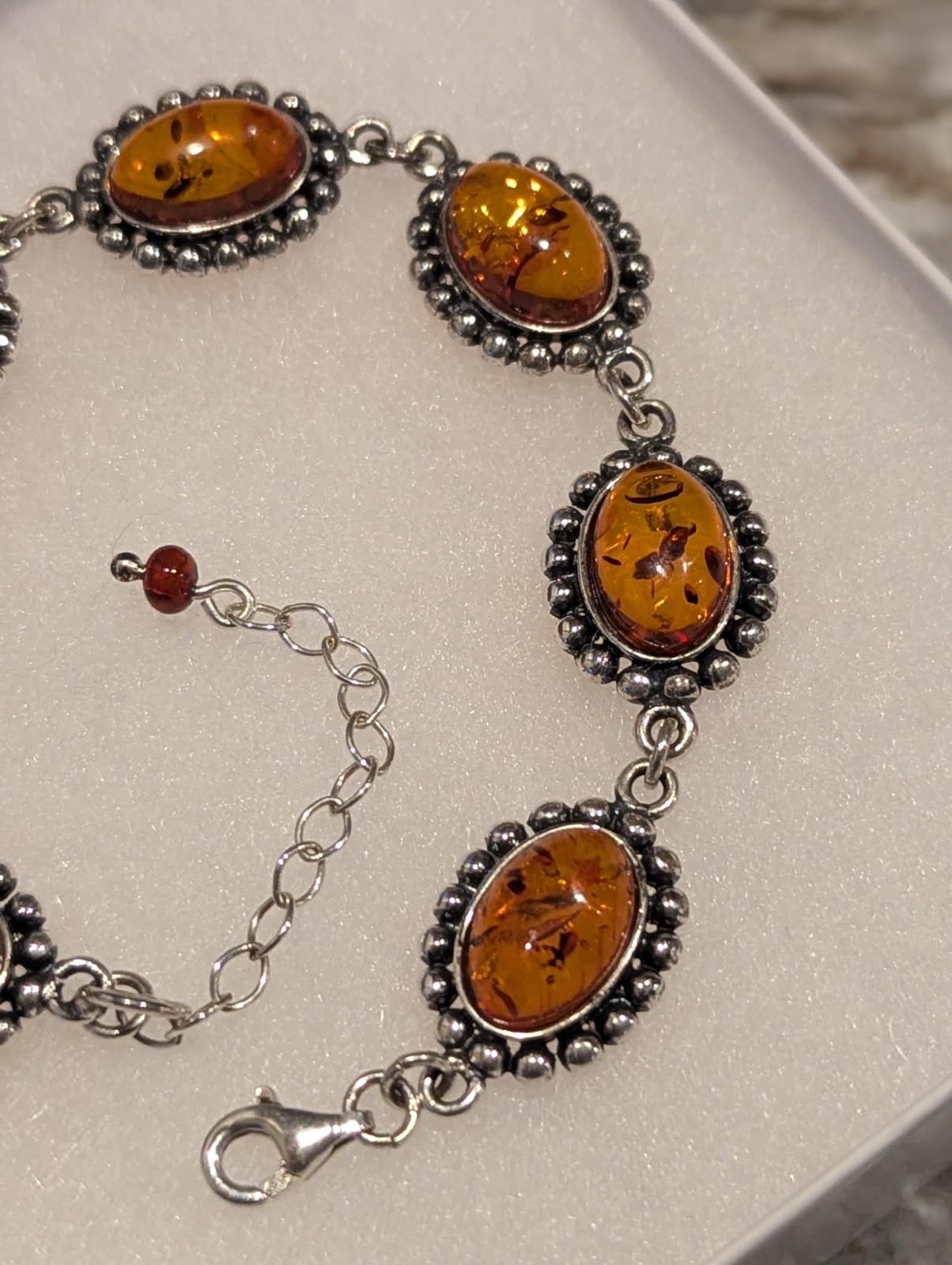 925 11.2g Sterling Silver 7-9″ Adjustable Vintage Baltic Amber Chain Bracelet