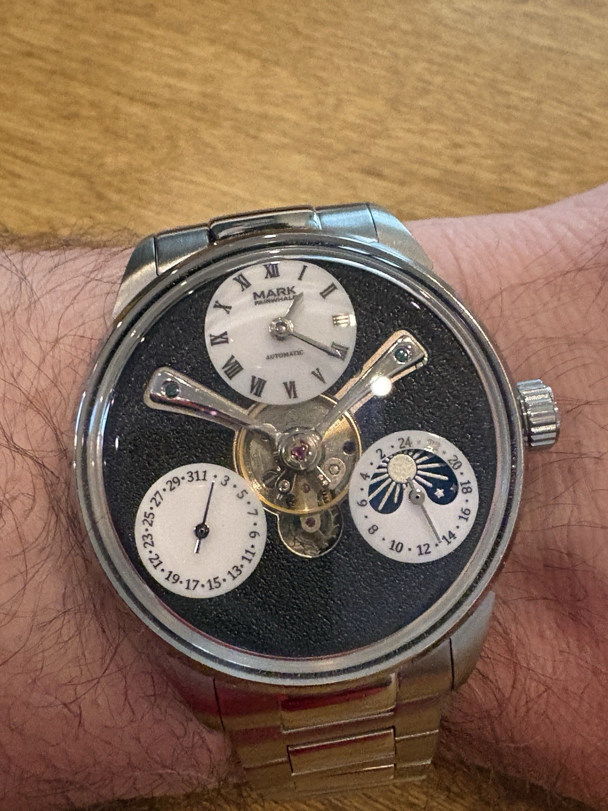 Mark Fairwhale FW-6038-S2 Men’s Automatic Mechanical Watch Moon Phase Open Heart