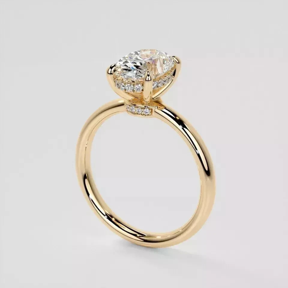 Halo Certified 2.15Carat 14k Yellow Gold Lab Grown IGI E F VVS Oval Diamond Ring