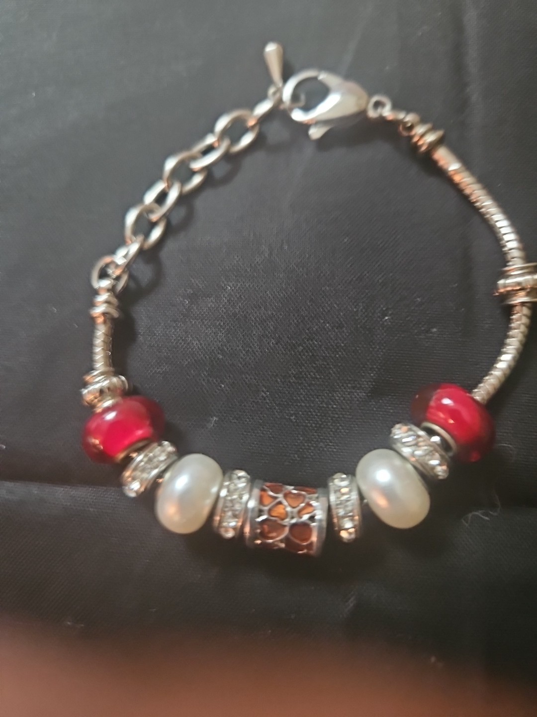 Bella Perlina Silver Tone Adjustable Red Charm Bracelet