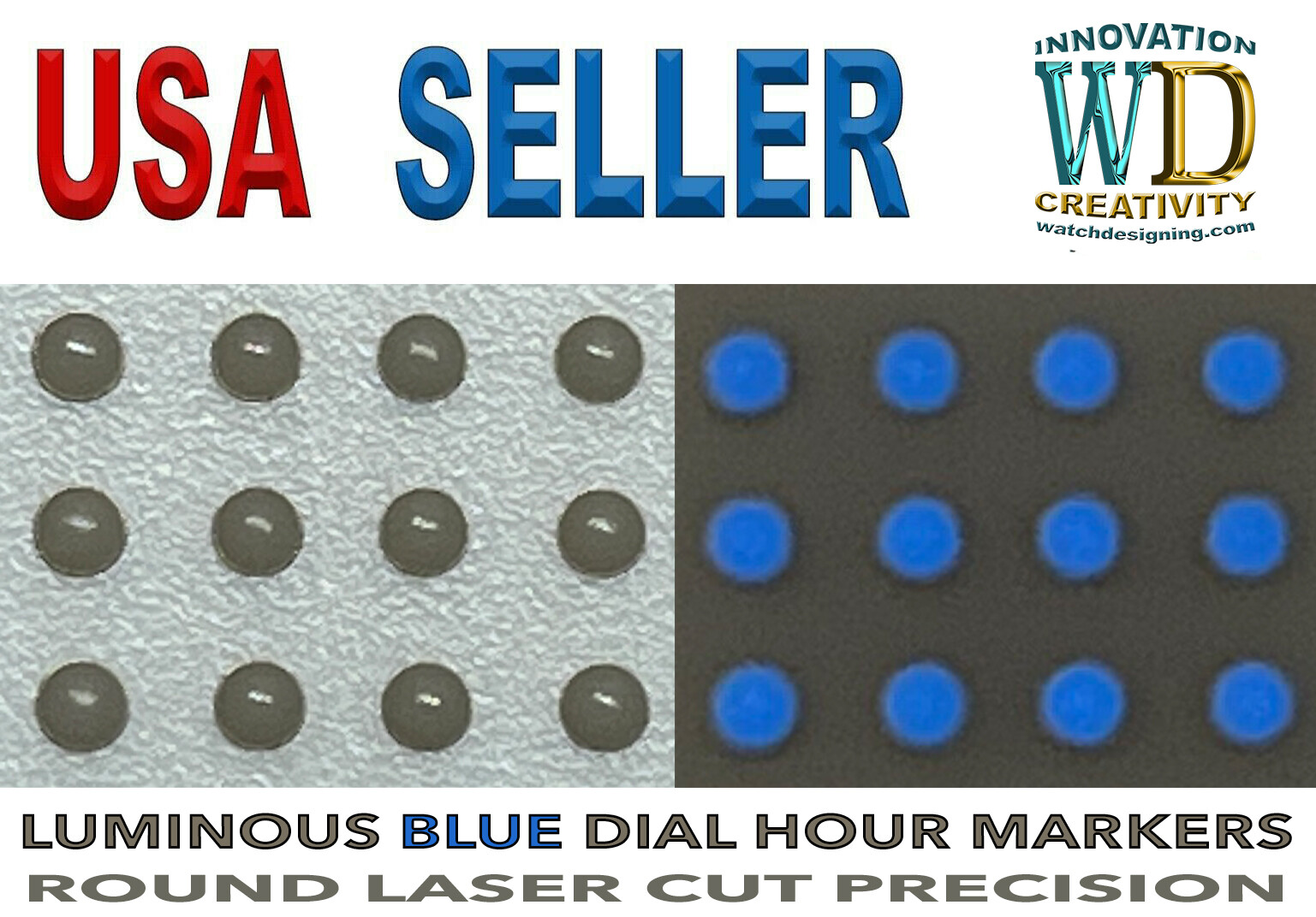 Watch Dial Hour round Markers 12 pcs Blue Green LUMINOUS Numerals dots indices