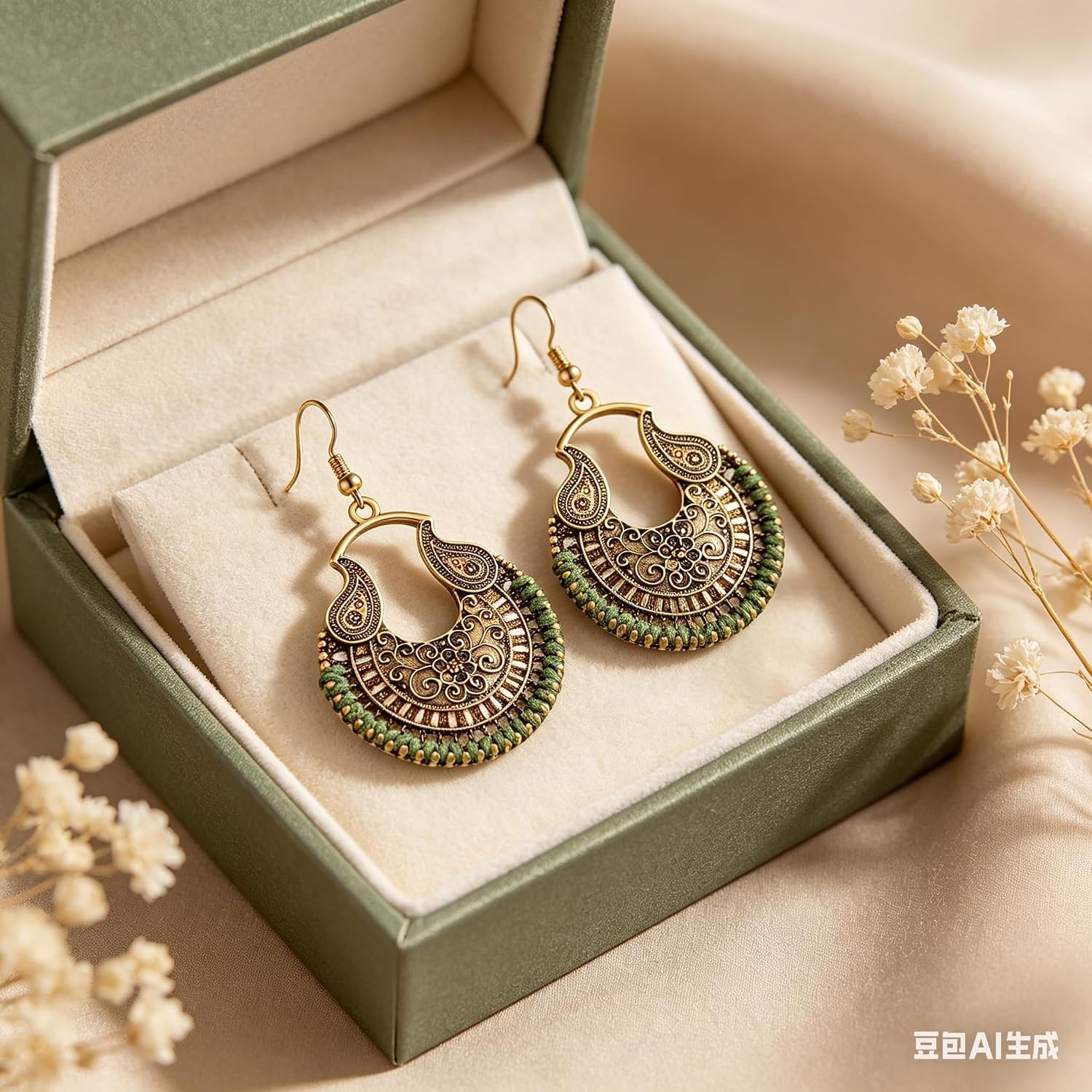 Boho Vintage Dangle Earrings: Handwoven Green Bronze for Everyday Elegance