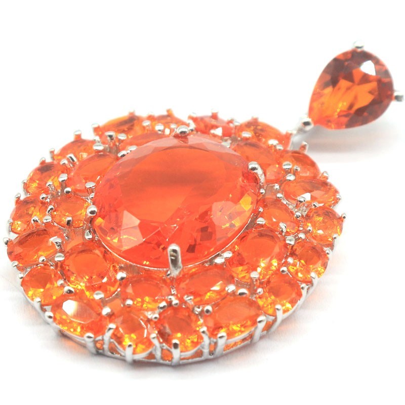 European Design 10.7g Big Gemstone Orange Spessartine Garnet Gift Silver Pendant