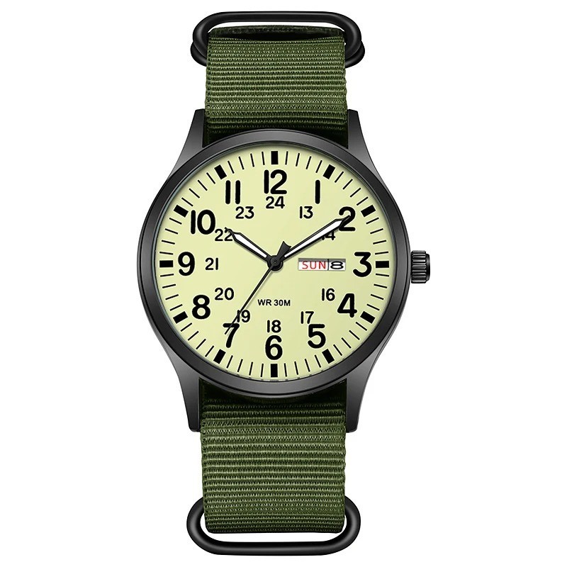Durable Field Watch Easy Read Dial 24H Display Nylon Strap Quartz Movement