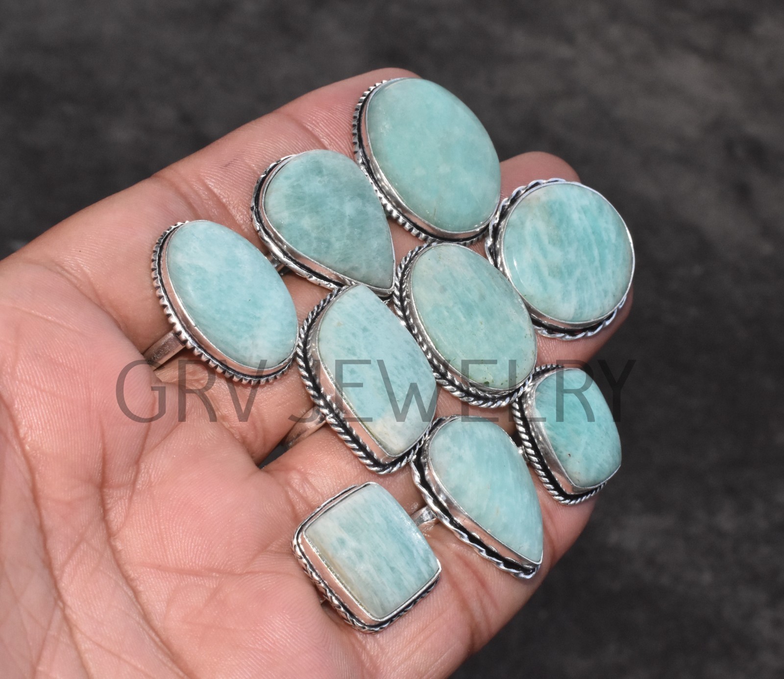 1-500 Pcs Natural Amazonite In Wholesale Gemstone Rings Lot: Silver Plated Whr-9
