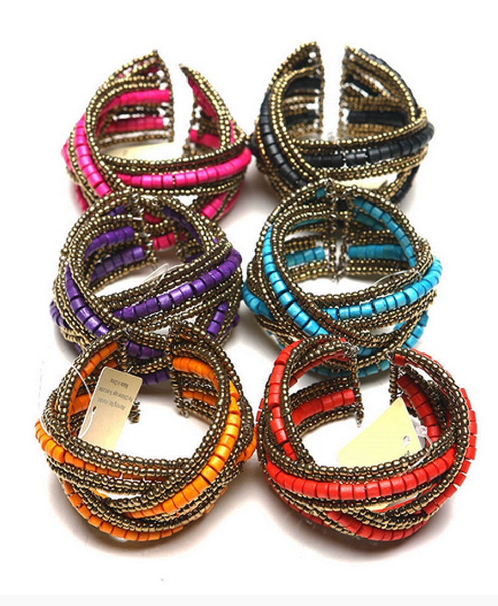 DESIGNER INSPIRED PINK BLUE BLACK PURPLE RED ORANGE BRONZE BEAD OS CUFF BRACELET