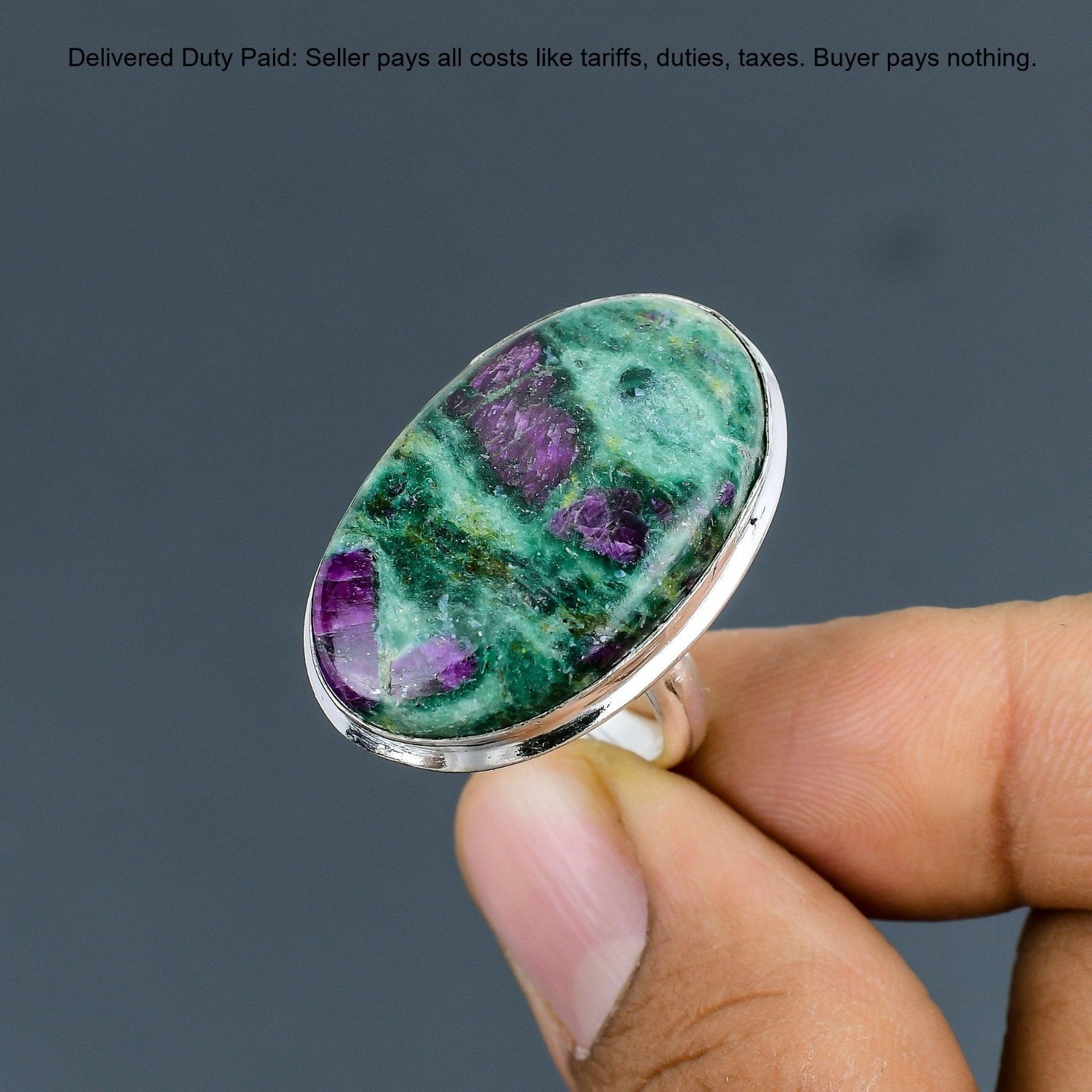 Valentines Deal Natural Ruby Fuchsite 925 Sterling Silver Promise Ring Jewelry