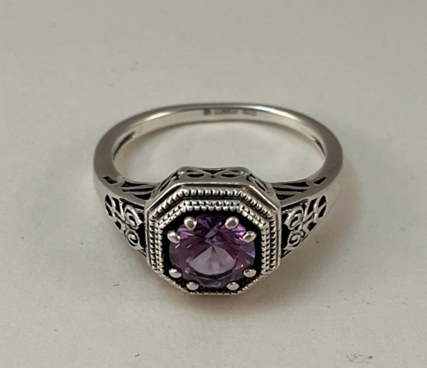 Vintage 925 Sterling Silver Light Purple Ring Size 8 Designer Signed