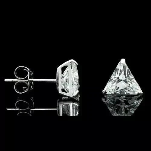 3TCW Trillion Lab Created Diamond Solitaire Stud Earrings 925 Sterling Silver