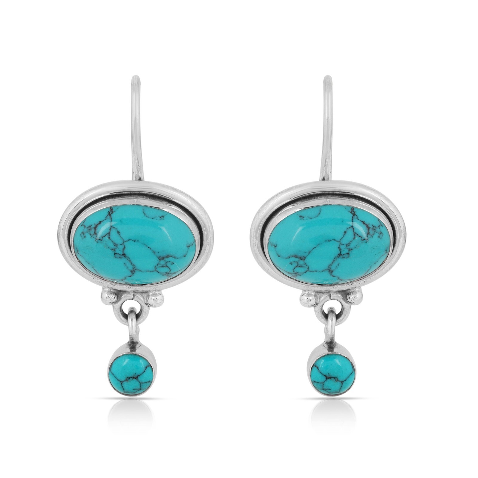 925 Sterling Silver Handmade Silver Earrings Natural Turquoise Stone Earrings