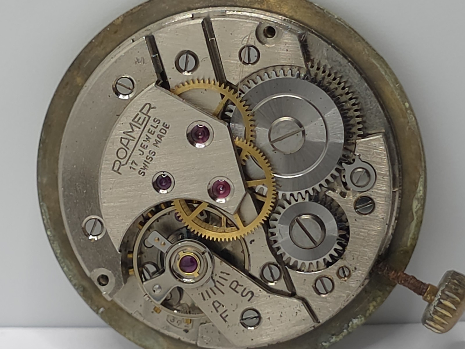 Vintage Roamer Watch Movement Cal. MST 372 Good Balance Main Spring Stem Crown