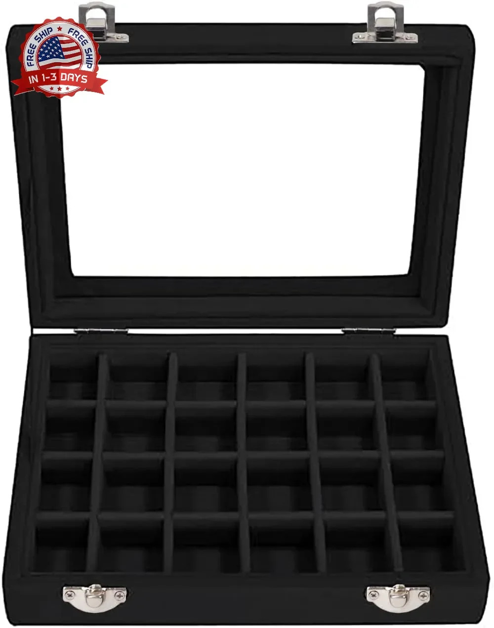 Velvet Jewelry Box 24 Grid Jewelry Earrings Display Organiser Box Ring Tray Hold