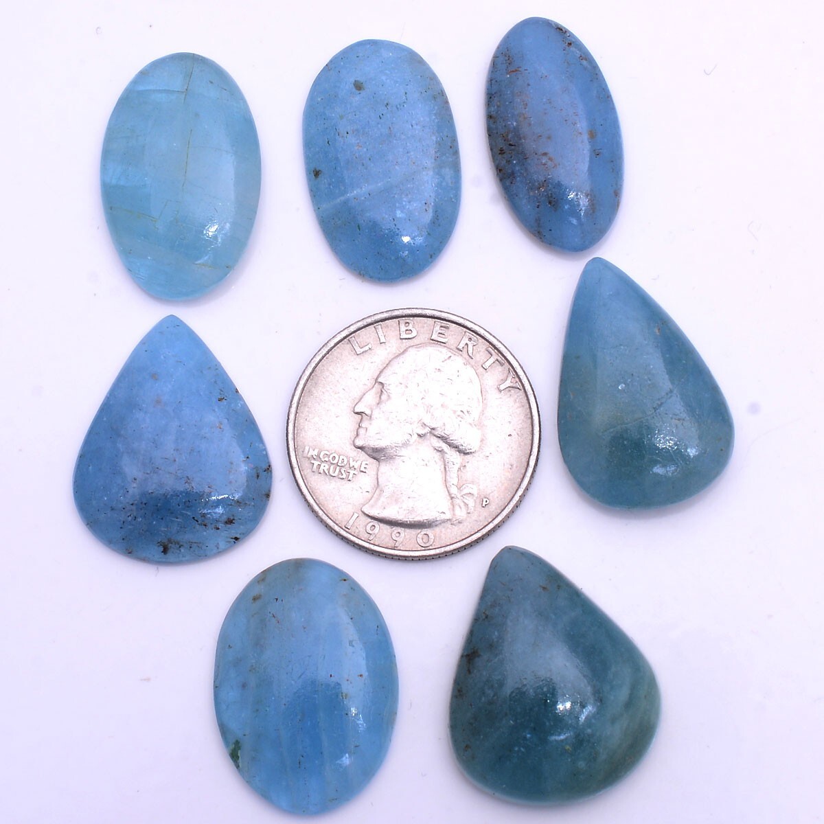 7 Pcs Natural Aquamarine 24mm-25mm Cabochon Untreated Huge Loose Gemstones Lot