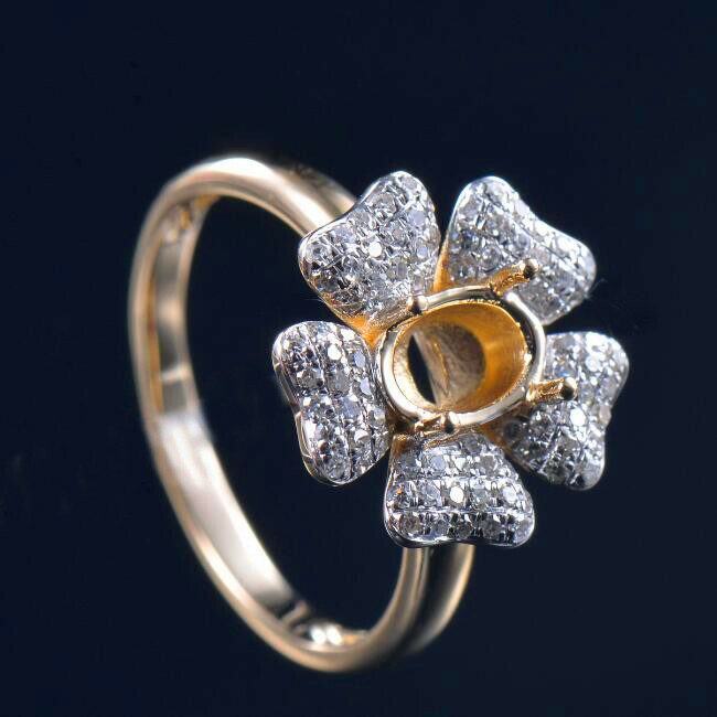 Oval 7x5mm Natural Diamond Engagement Flower Women Ring Setting 14K Yellow Gold
