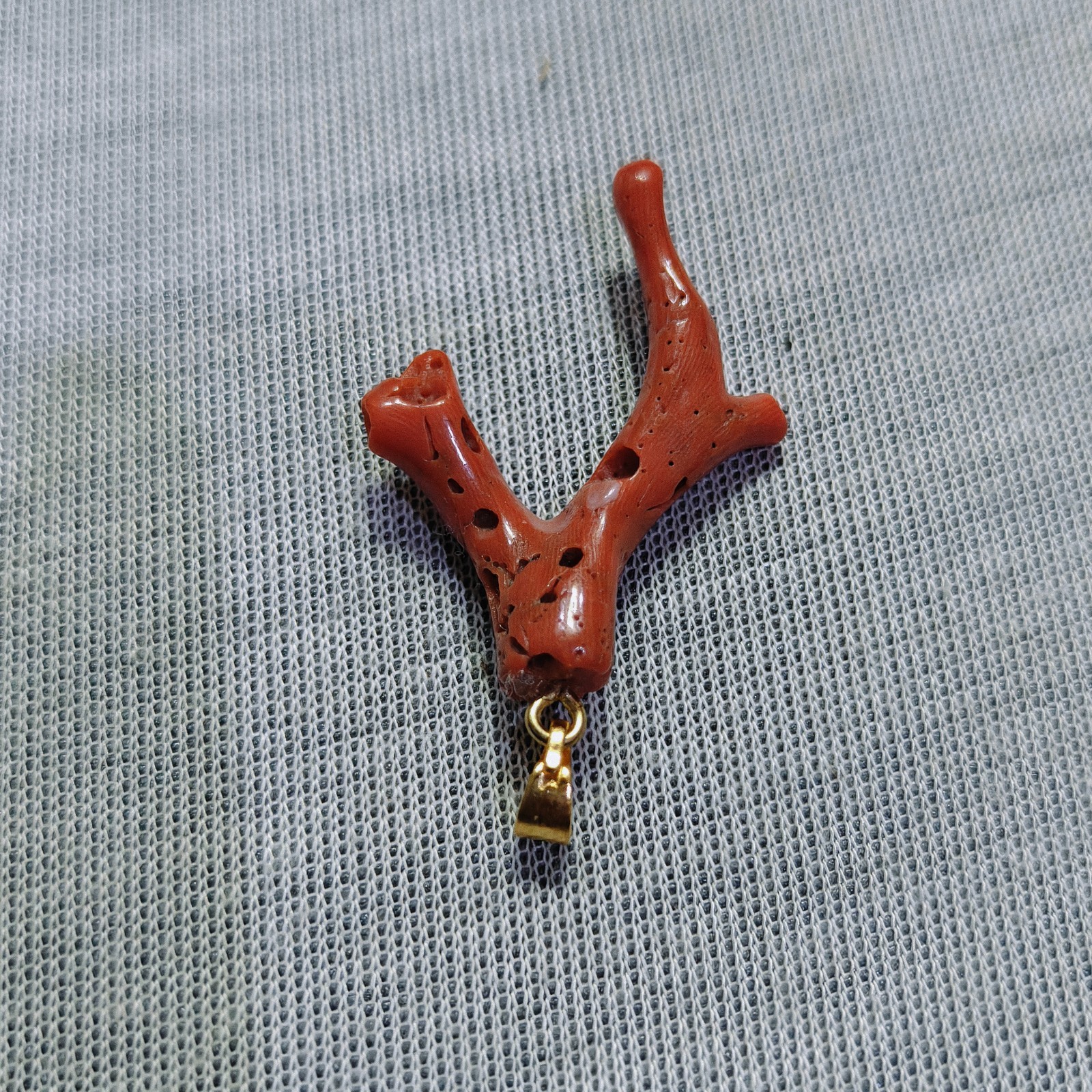 Vintage Natural Italian Red Coral Branch Pendant Brass Coral Estate Jewelry Char