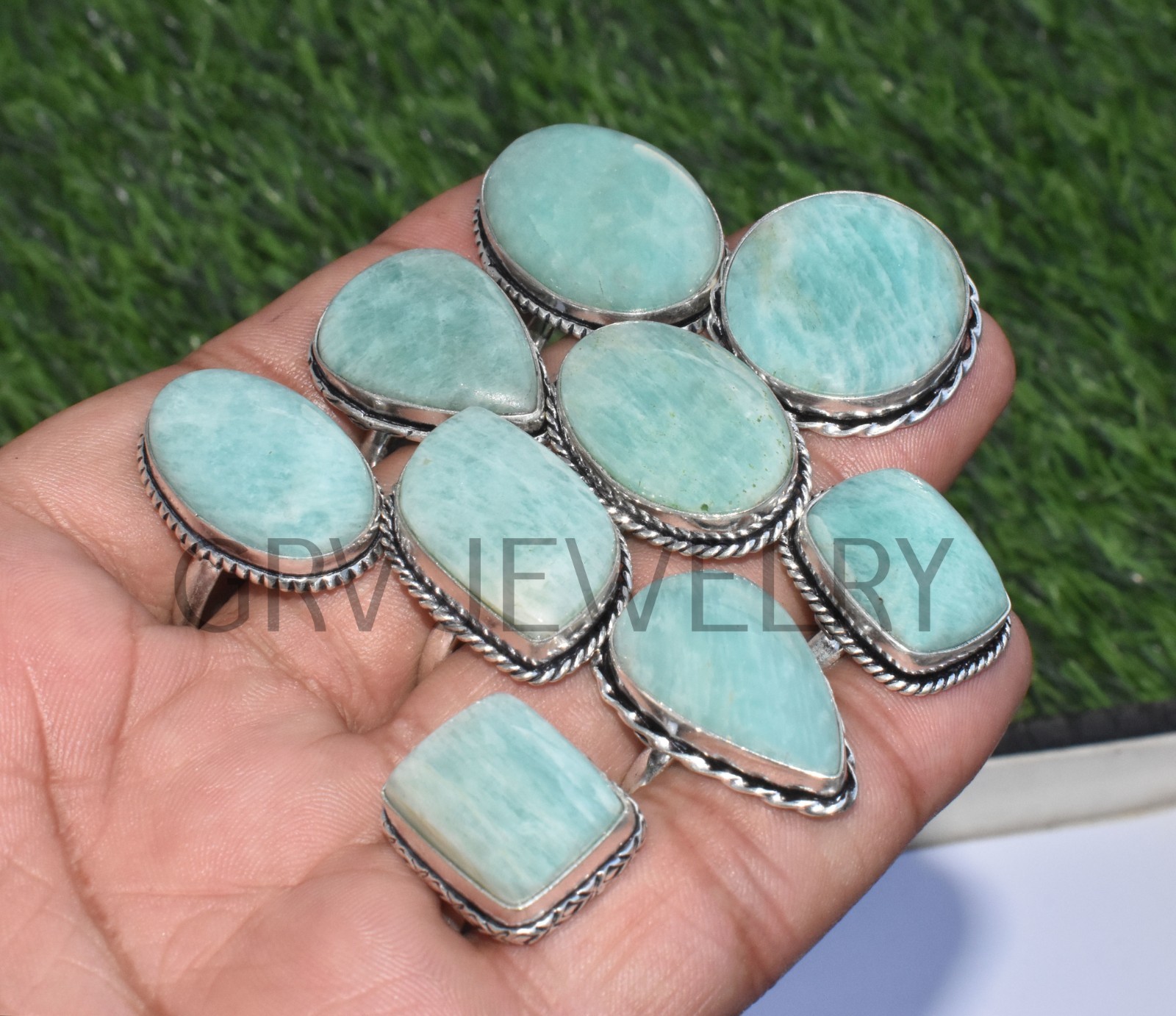 1-500 Pcs Natural Amazonite In Wholesale Gemstone Rings Lot: Silver Plated Whr-9