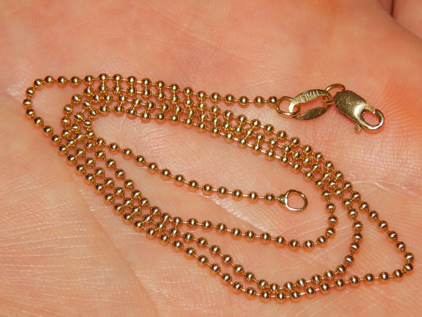 14K YELLOW GOLD ITALIAN 1.25 MM BEAD BALL LINK NECKLACE 16.5 INCH LONG