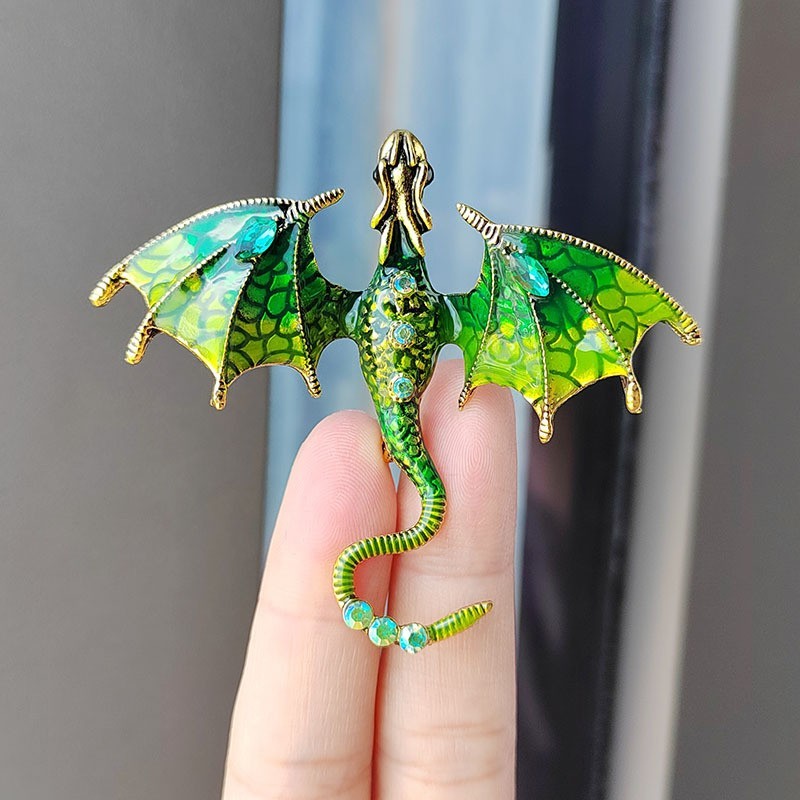 3PCS Fashion Rhinestone Enamel Dragon Little Dinosaur Brooch Pin 60x68mm