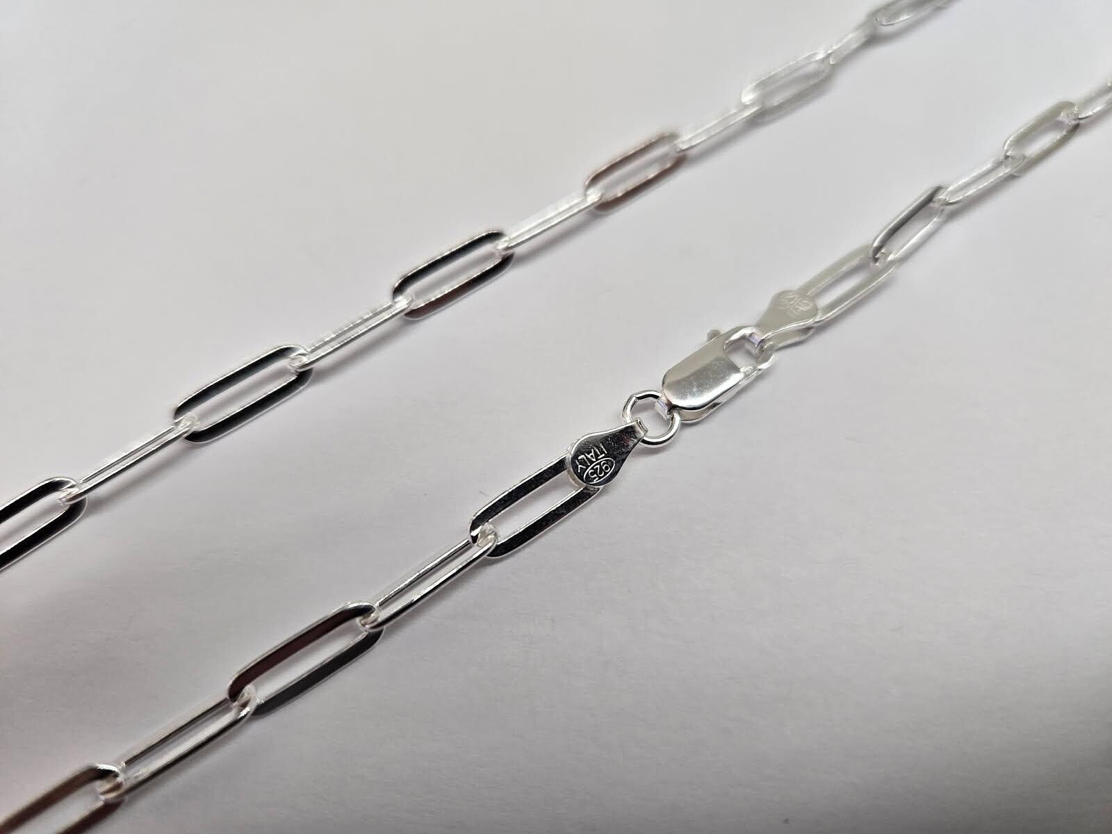 925 Sterling Silver Flat Paperclip Necklace Bracelet 4mm, 7″ to 30″ Long