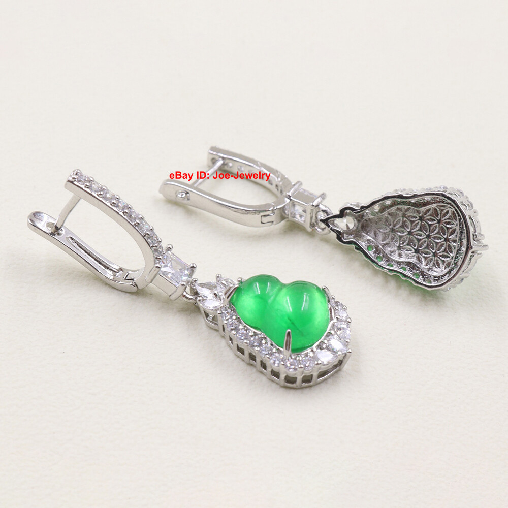Gold Plated Alloy Green Chalcedony Gourd Charm Dangle Earrings 45mm H