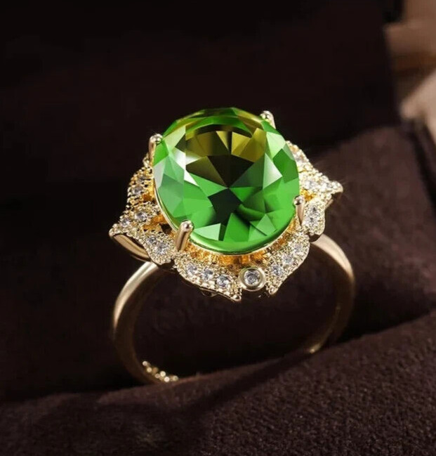 Women Wedding Ring Gold Plated Art Deco Style Peridot Beautiful Ring 3.25CT CZ