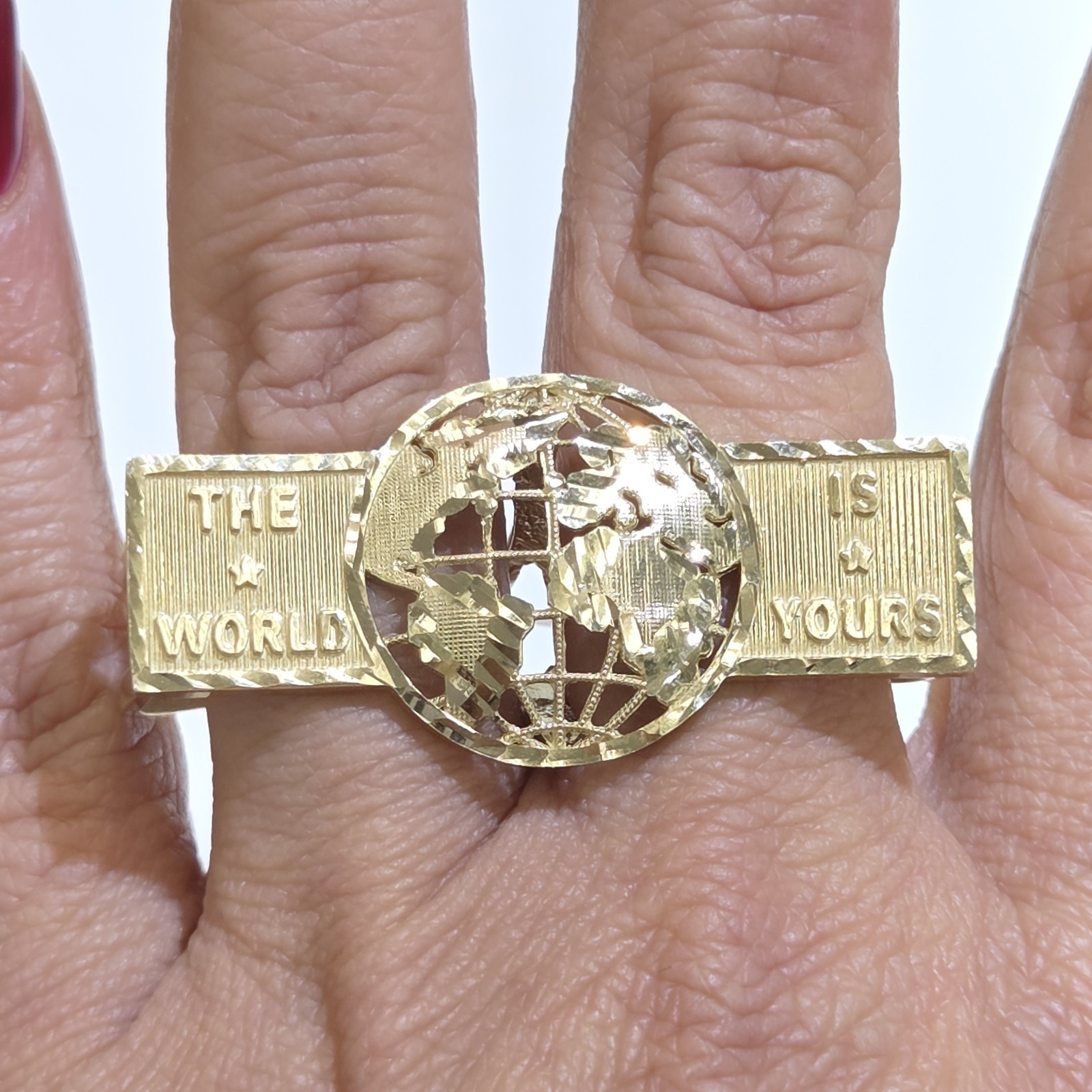 Real 10k yellow Gold 2 Two finger Ring The world Is Yours