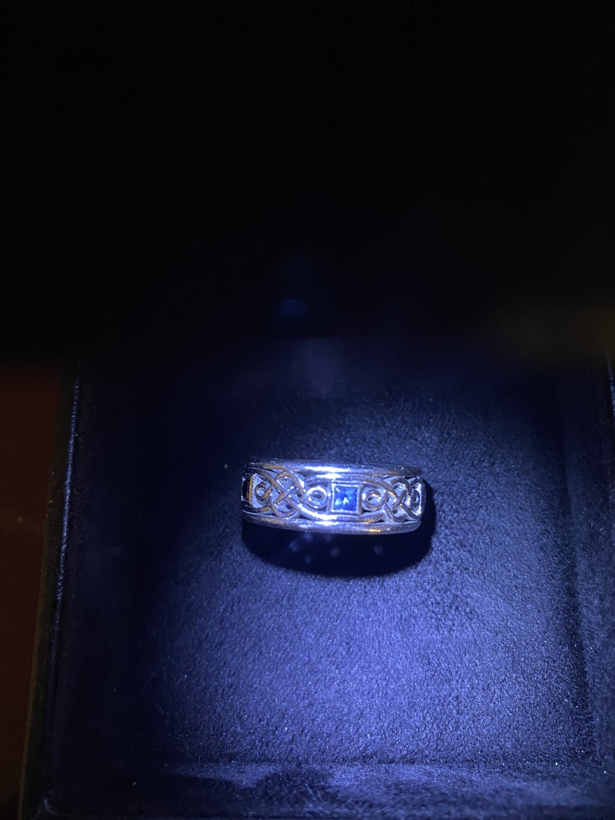 Men’s 14k White gold, Diamond and Sapphire Celtic Wedding Band