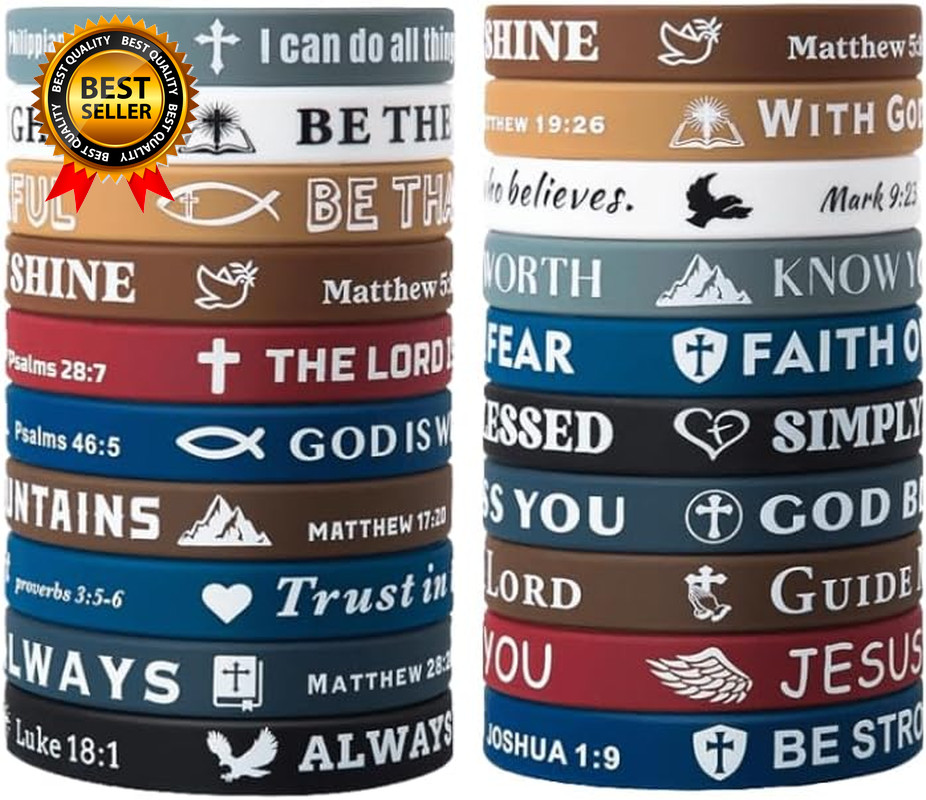 20PCS Bible Verse Silicone Bracelets Bible Verse Rubber Bracelets Religious