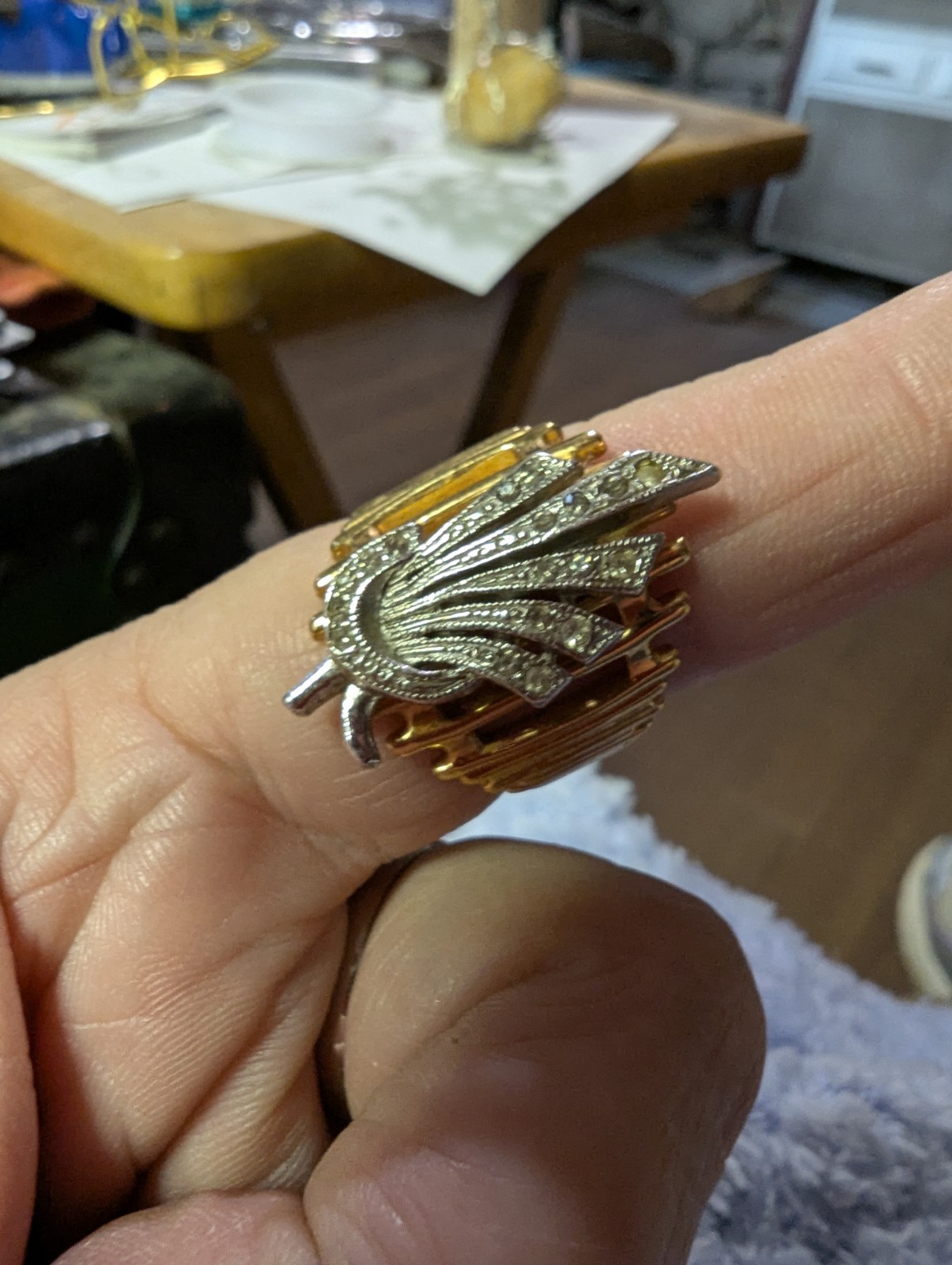 Vintage Gold And Silver Colored Cocktail Ring. Makers Mark Is SC