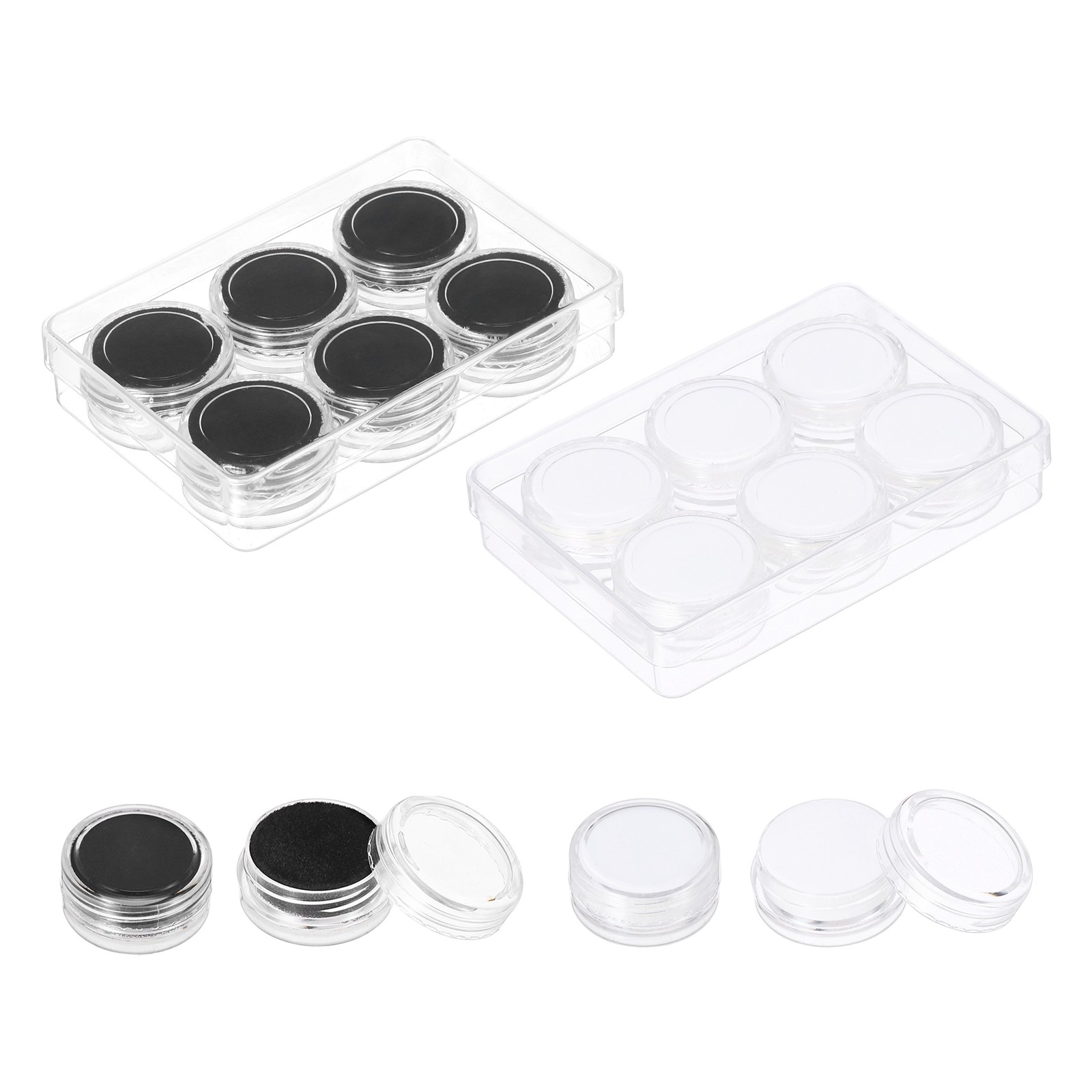 3.9×2.6×0.7 Inch Gemstone Display Box 12 Pcs Round Containers, Black/White