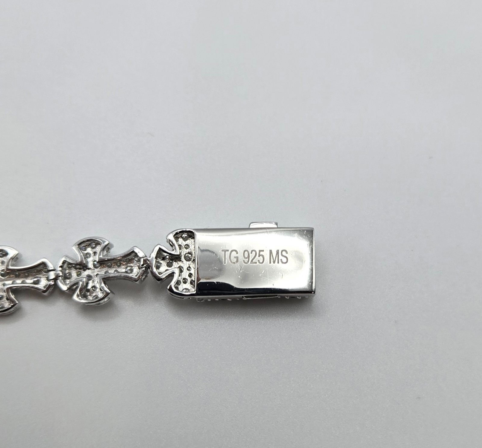 NEW 925 Sterling Silver MOISSANITE Jesus Face & Cross Bracelet, 9in Icey
