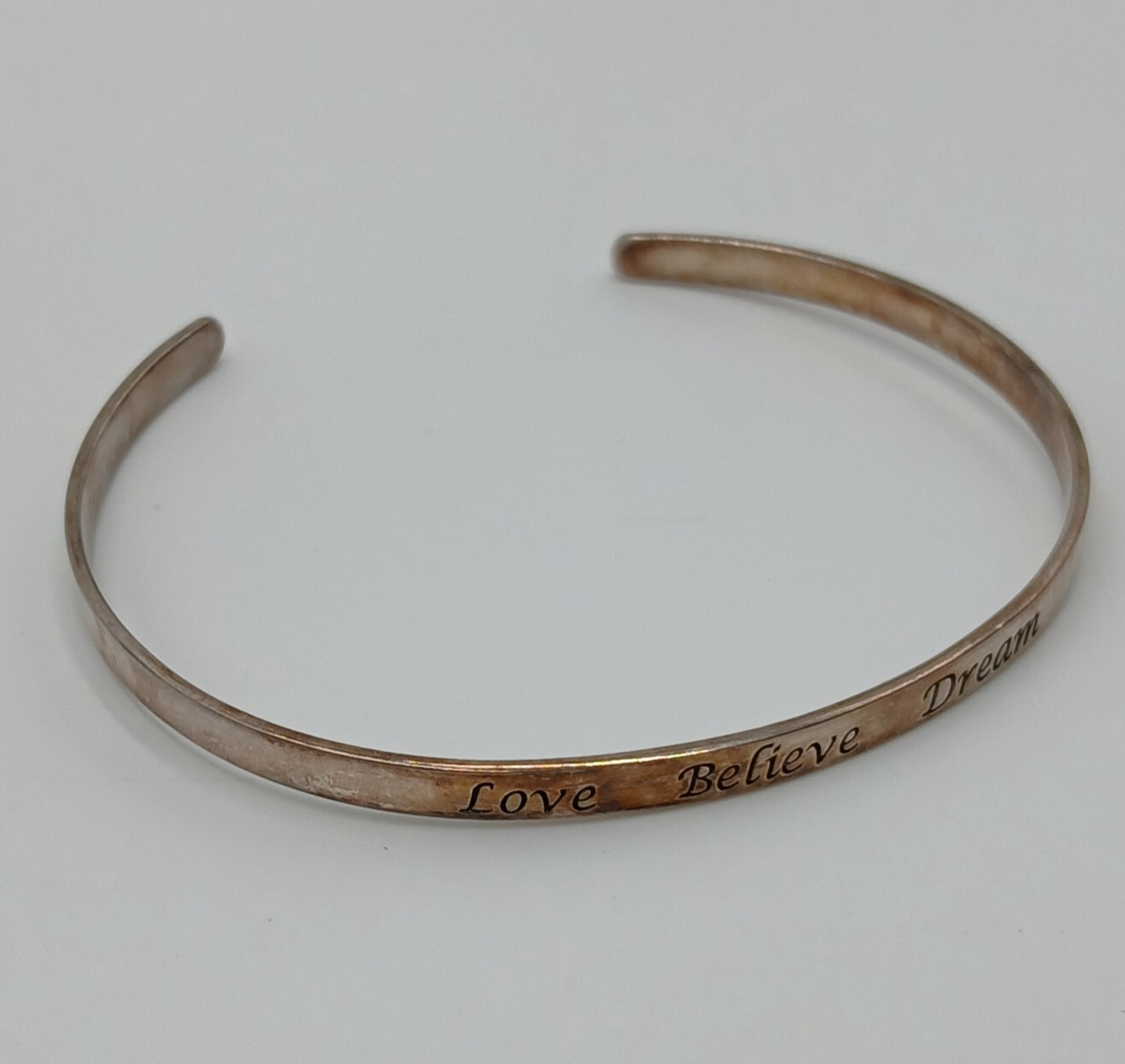925 NVC Cuff Bracelet 2.5″ Narrow Sterling Silver 7g Engraved Love Believe Dream