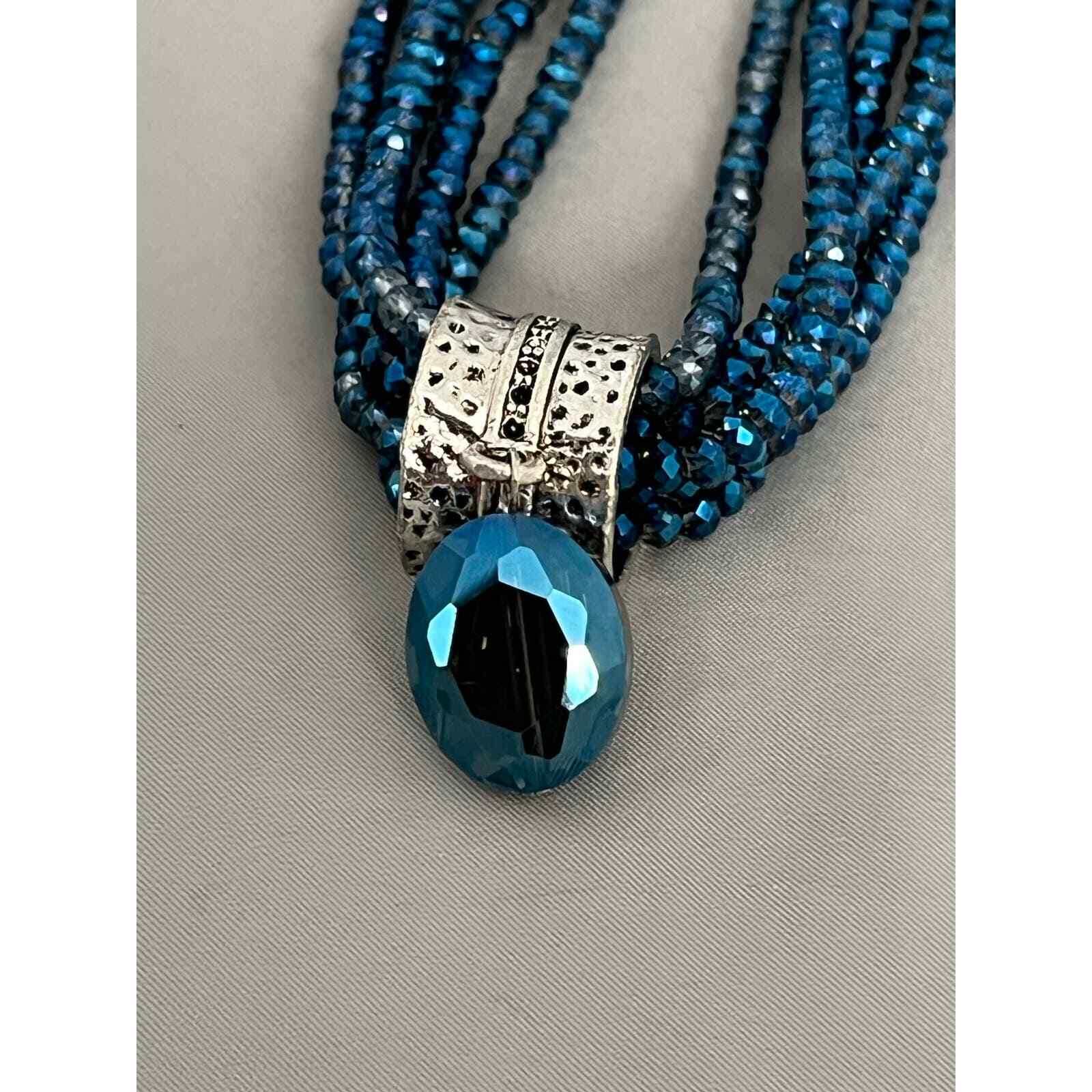 NWOT 5 Strand Crystal Necklace w/Hanging Crystal inc. a Himalayan Jewelry Bag.